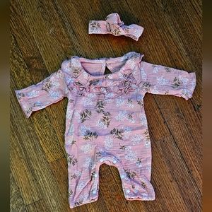 Infant Muted Romper with matching Headband Size 0-3 Months